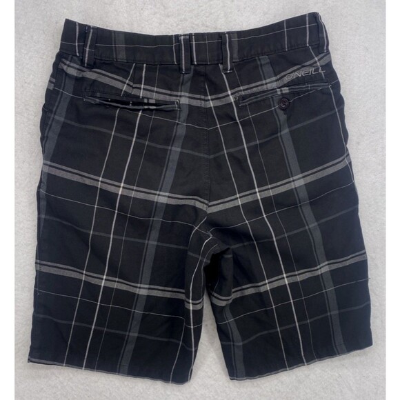 O’Neill Men’s Plaid Shorts Size 32 Black Gray Casual Surf Skate 32x 21 Out seam - Picture 2 of 6